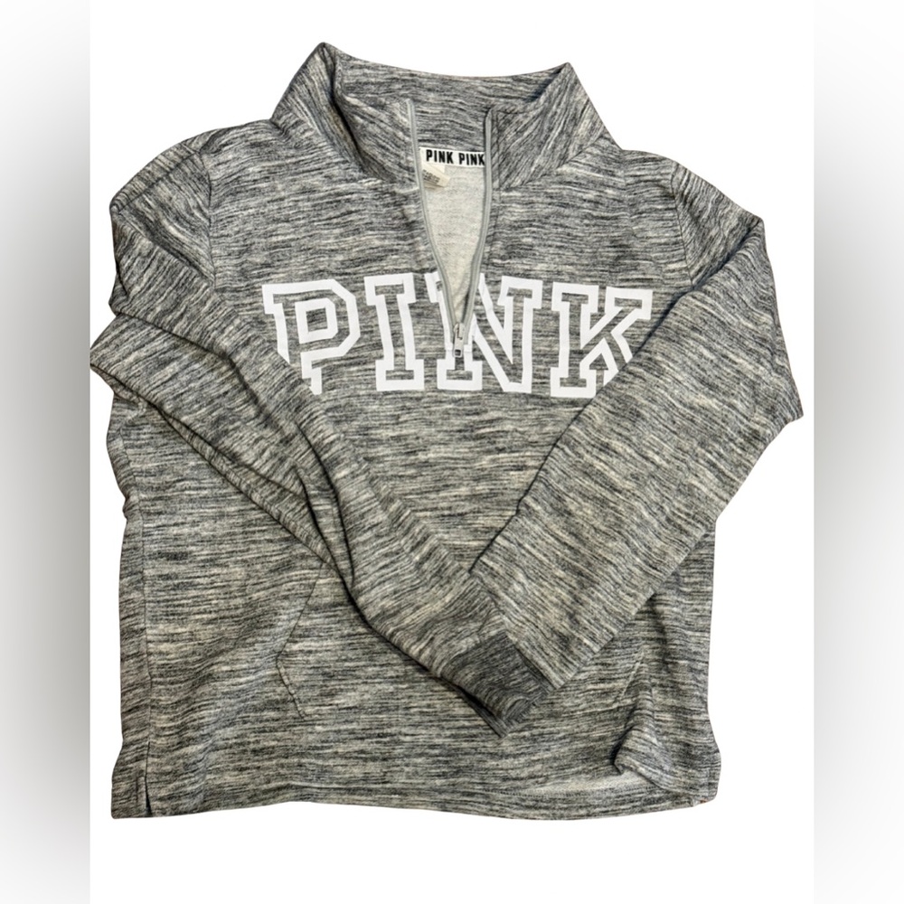 Victoria’s Secret PINK Gray 1/4 Zip Pullover Womens Large Cozy Athleisure
